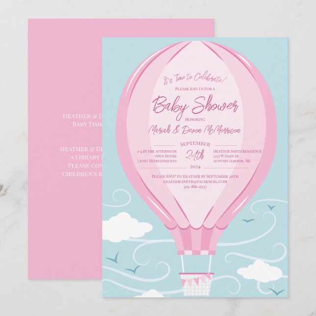 Invitation Baby shower à ballon à air chaud (Devant / Derrière)