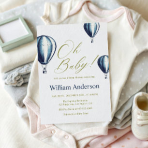 Invitation Baby shower à ballon à air chaud bleu vintage
