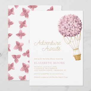 Invitation Baby shower à ballon à air chaud Floral Hydrangea