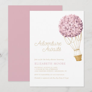 Invitation Baby shower à ballon à air chaud Floral Hydrangea