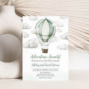 Invitation Baby shower à ballon à air chaud vert