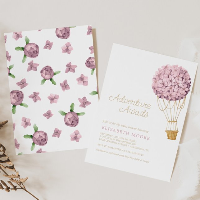 Invitation Baby shower à ballon à air Hydrangea Floral | (Créateur téléchargé)