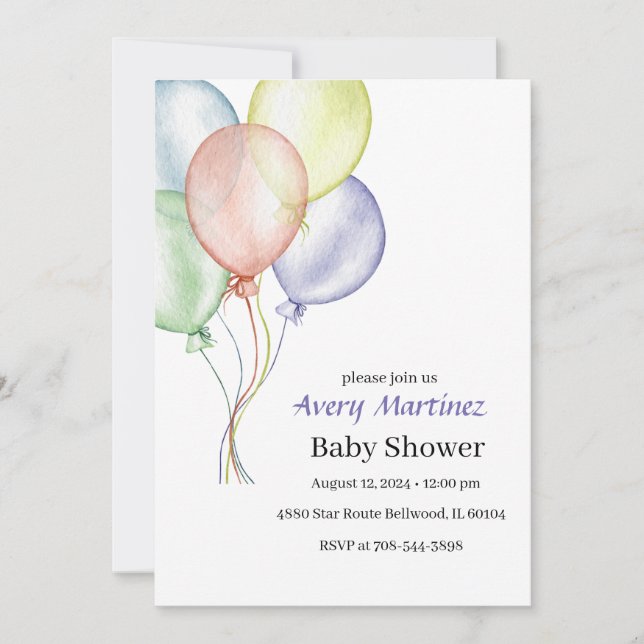 Invitation Baby shower à ballon coloré (Devant)