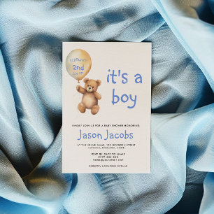 Invitation Baby shower à ballon flottant à ours en peluche mi