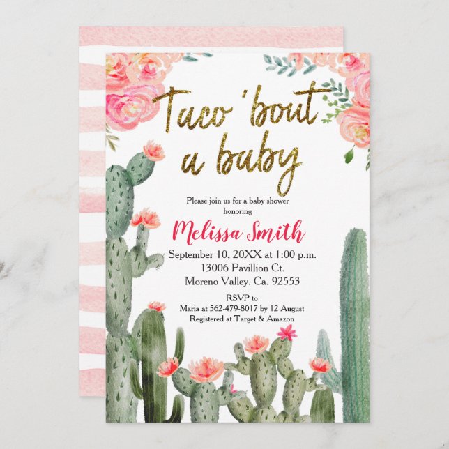 Invitation Baby shower à bec Cactus Taco (Devant / Derrière)