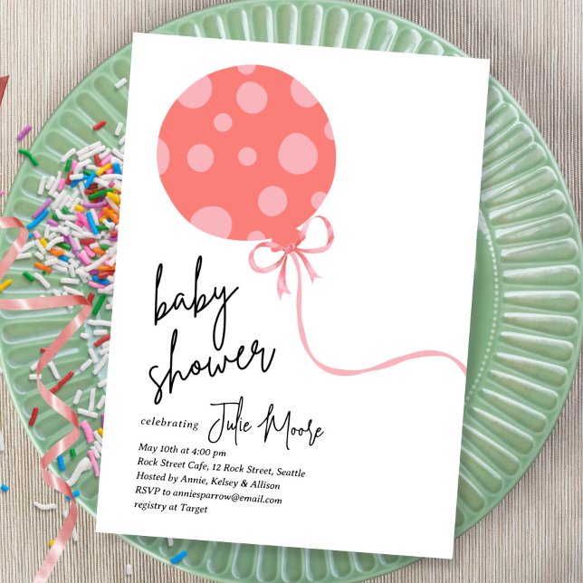 Invitation Baby shower à bille rose Poka (Créateur téléchargé)