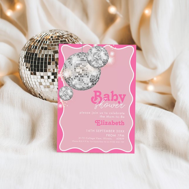 Invitation Baby shower à boule rose Disco (Créateur téléchargé)