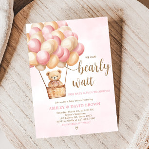 Invitation Baby shower à bulle à air chaud de l'ours rose