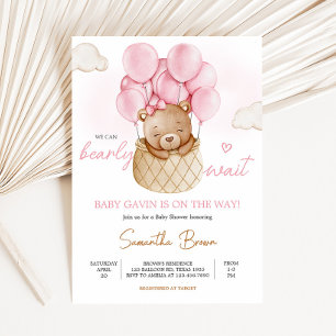 Invitation Baby shower à bulle à air chaud pour bébé rose