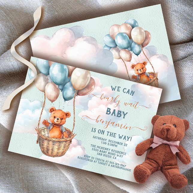 Invitation Baby shower à bulle à air chaud Teddy Bear (Matching items available!)