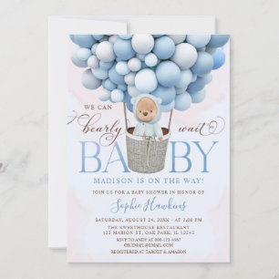 Invitation Baby shower à bulle à air chaud Teddy Bear Blue