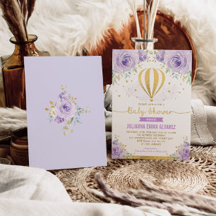 Invitation Baby shower à bulle à air chaud violet or Floral
