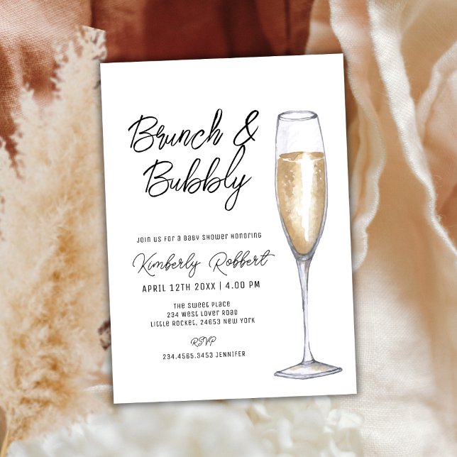 Invitation Baby shower à bulles de champagne minimaliste (Minimalist Champagne Brunch Bubbly Baby Shower Invitation)