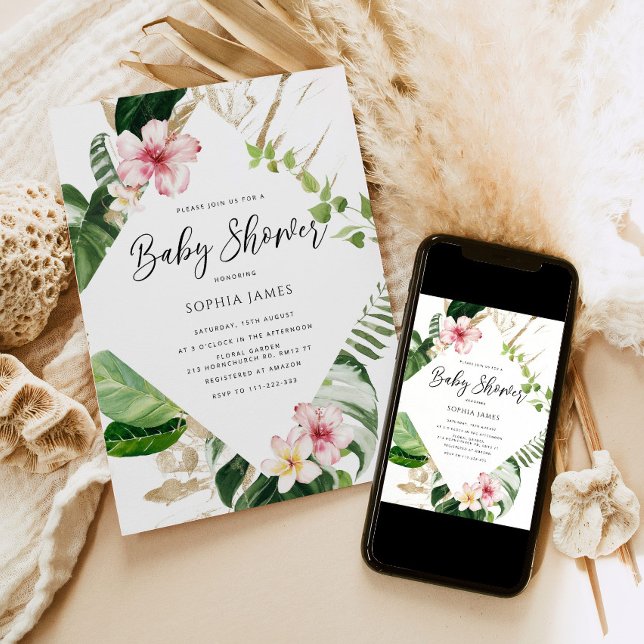 Invitation Baby shower à cadre feuille de palme tropicale (Créateur téléchargé)