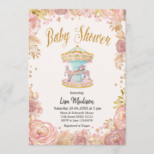 Invitation Baby shower à cheval Carousel Parties scintillant 