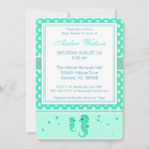Invitation Baby shower à cheval vert et bleu