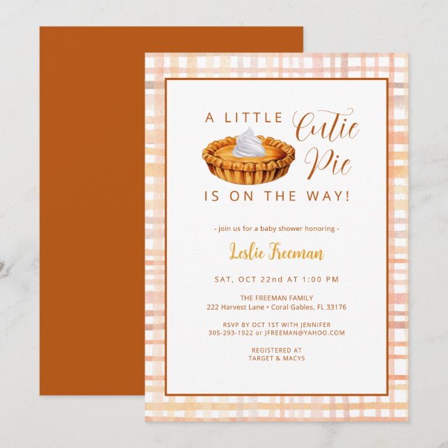 Invitation Baby shower à citrouille (Devant / Derrière)