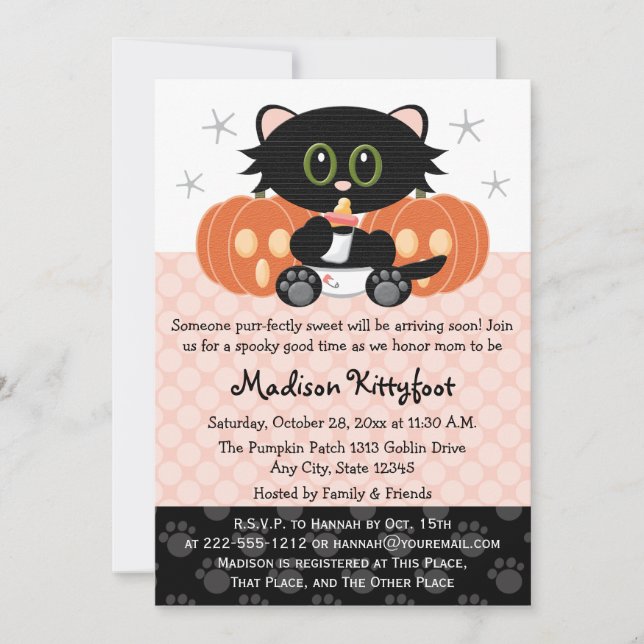 Invitation Baby shower à couche rose de chats noirs d'Hallowe (Devant)