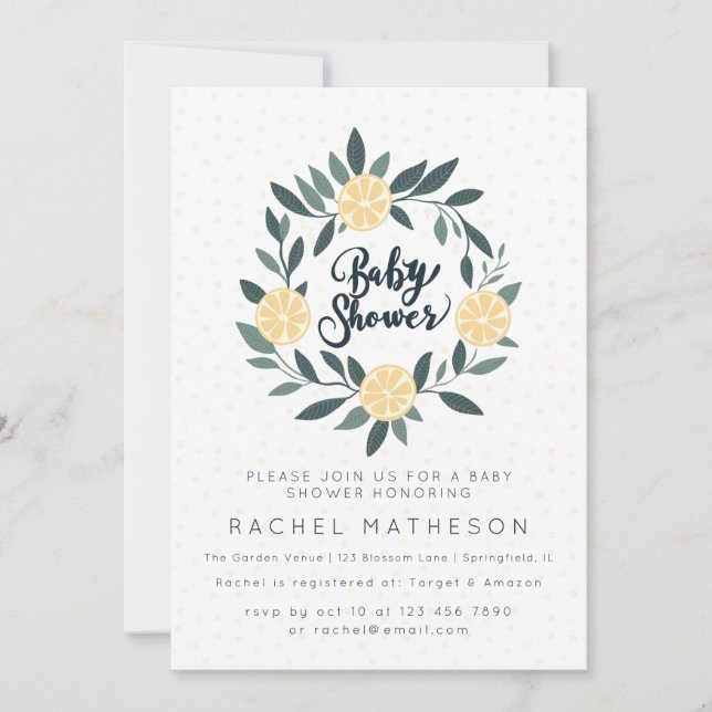 Invitation Baby shower à couronne de citron (Devant)