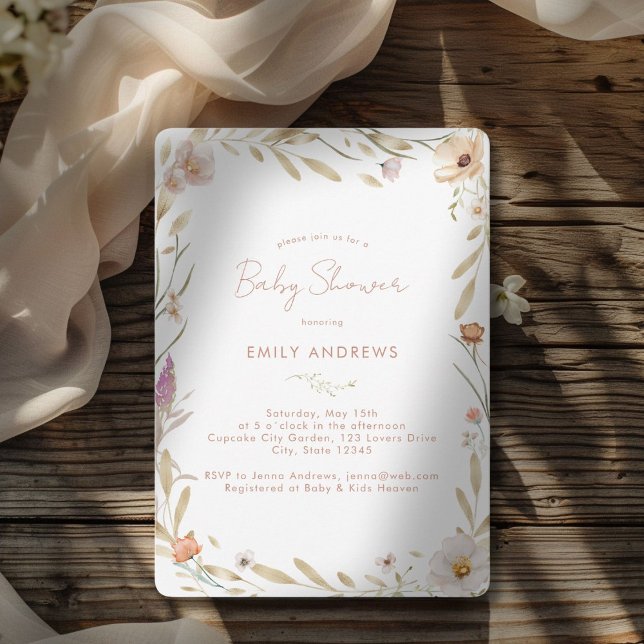 Invitation Baby shower à fleurs Boho (Boho Flower Baby Shower White-Pastel Invitation for Baby Girl & Baby Boy - Gender Neutral.)