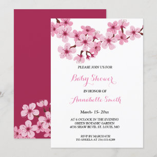 Invitation Baby shower à fleurs rose cerisier