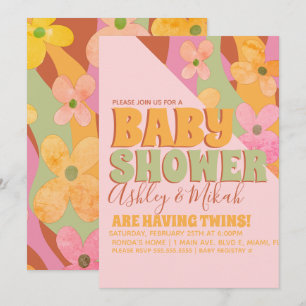Invitation Baby shower à fleurs Super Hippie rétro