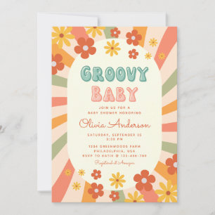 Invitation Baby shower à fleurs Super rétro