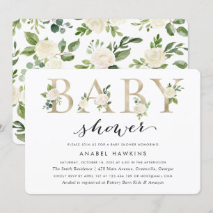 Invitation Baby shower à huile d'or à la végétation florale b