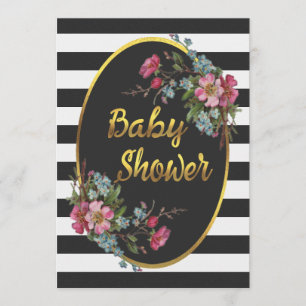 Invitation Baby shower à huile d'or floral noir blanc