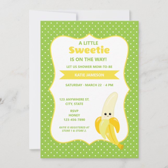 Invitation Baby shower à la banane mignonne Little Sweetie (Devant)