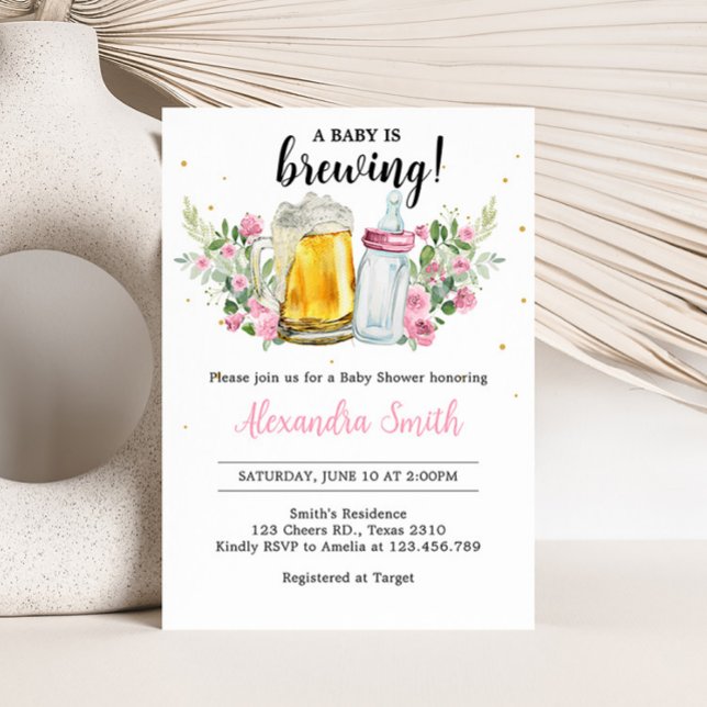 Invitation Baby shower à la bière brasseuse et à la bouteille (A Baby is Brewing Beer and Bottle Baby Shower Invitation)