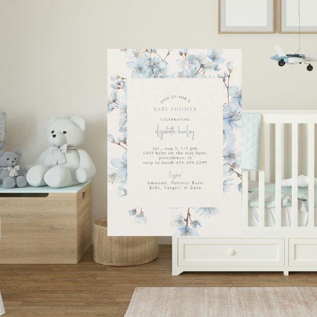 Invitation Baby shower à la crème florale bleue (Créateur téléchargé)