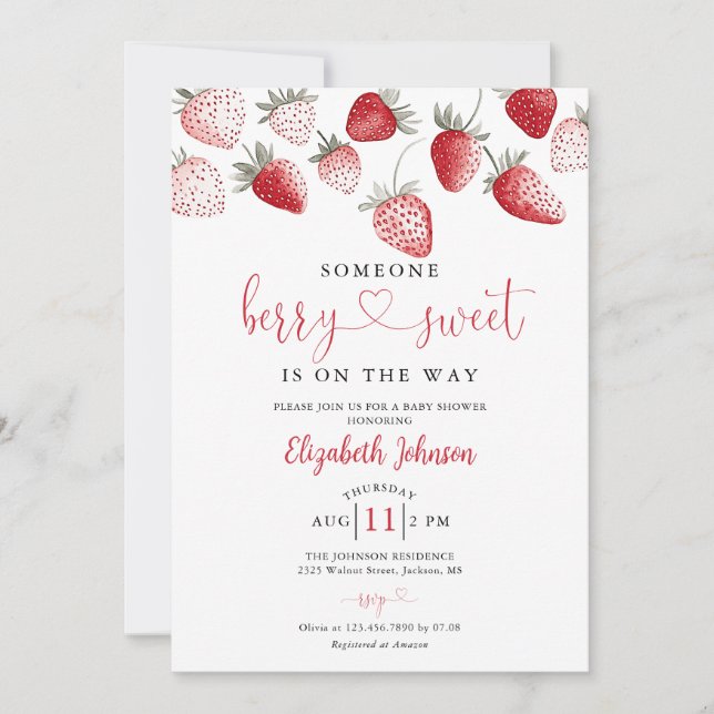 Invitation Baby shower à la fraise - Photo QR Code (Devant)