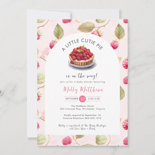 Invitation Baby shower à la framboise Little Cutie Pie (Devant)