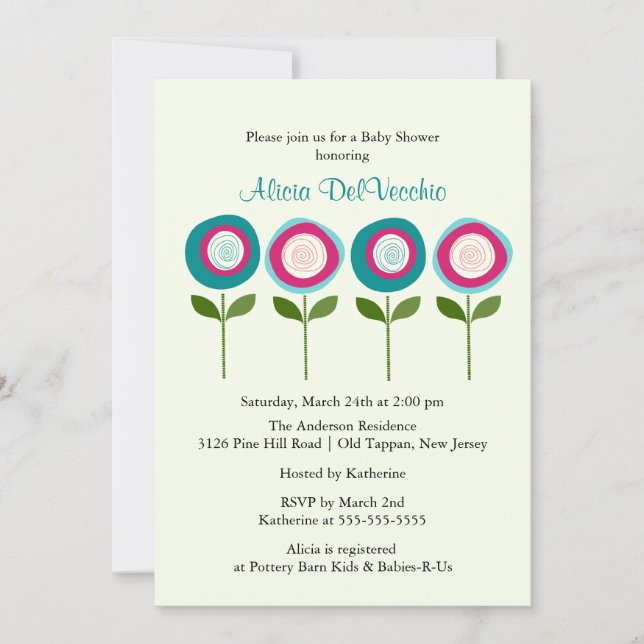 Invitation Baby shower à la mode BLOOM Flowers (Devant)