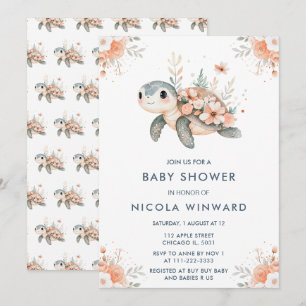 Invitation Baby shower à la tortue florale