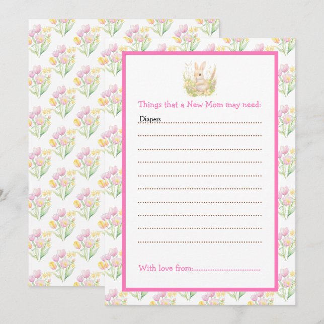 Invitation Baby shower à lapin de printemps (Devant / Derrière)