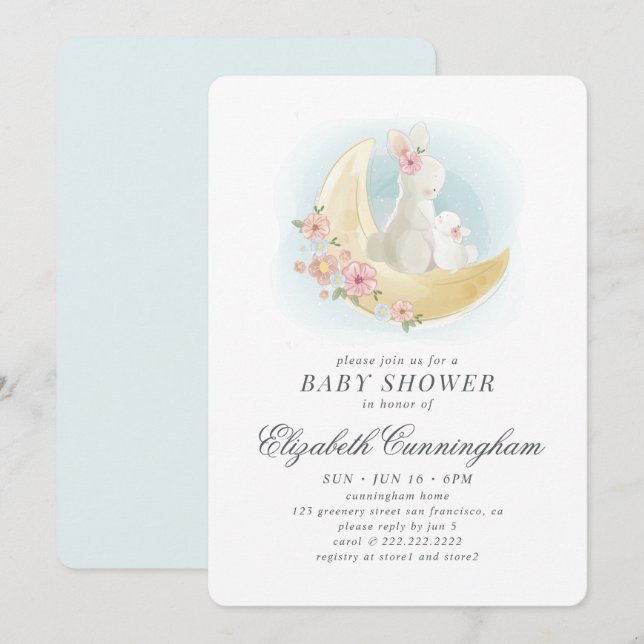 Invitation Baby shower à lapin Mama (Devant / Derrière)