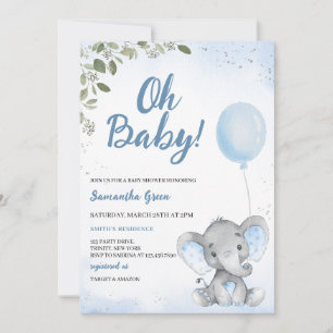 Invitation Baby Shower à l'Éléphant Bleu