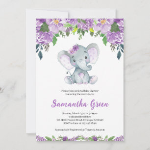 Invitation Baby Shower à l'Éléphant Violet