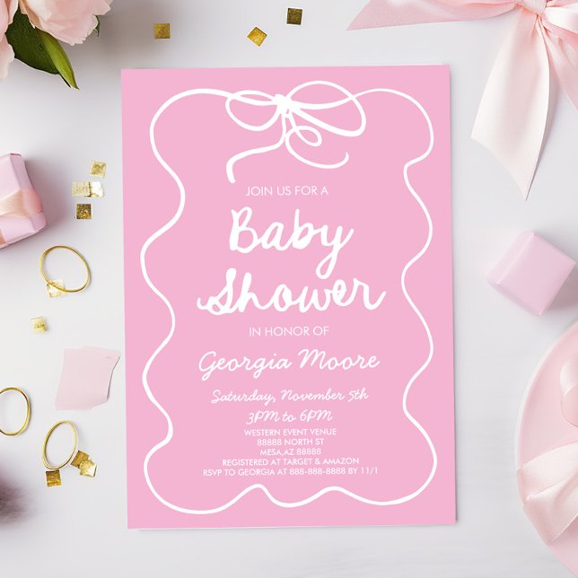 Invitation Baby shower à mâchoires en forme de blanc rose (Créateur téléchargé)