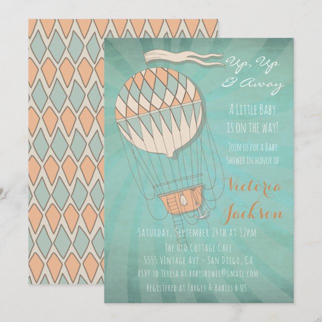 Invitation Baby shower à montgolfière (Devant / Derrière)