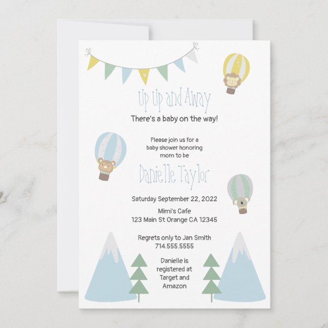 Invitation Baby shower à montgolfière (Devant)