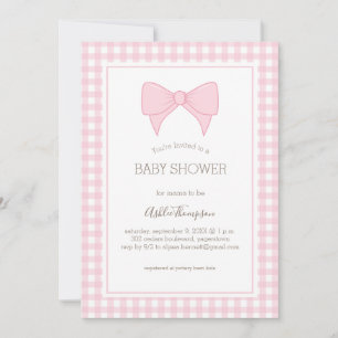 Invitation Baby shower à motif gingham rose et blanc