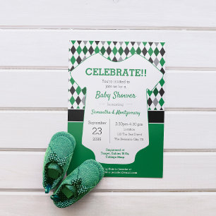 Invitation Baby shower à motif Jacquard vert et noir