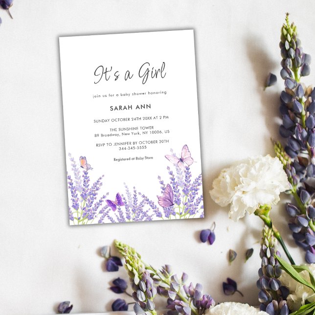 Invitation Baby shower à papillon doux Whimsical (Whimsical Soft Lavender Butterfly Baby Shower Invitation)