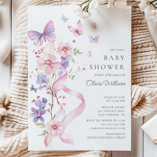 Invitation Baby shower à papillon en fleurs et en creux