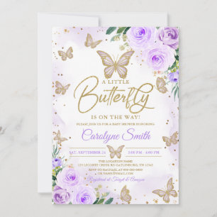 Invitation Baby shower à papillon pourpre pour fille modifiab