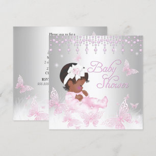 Invitation Baby shower à papillon rose Argent