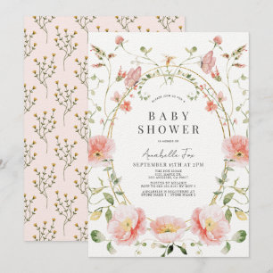 Invitation Baby shower à papillon rose Fleur sauvage